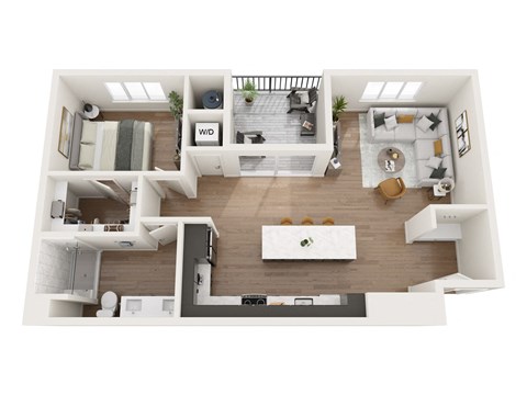 a 1 bedroom floor plan with a bathroom and a living room